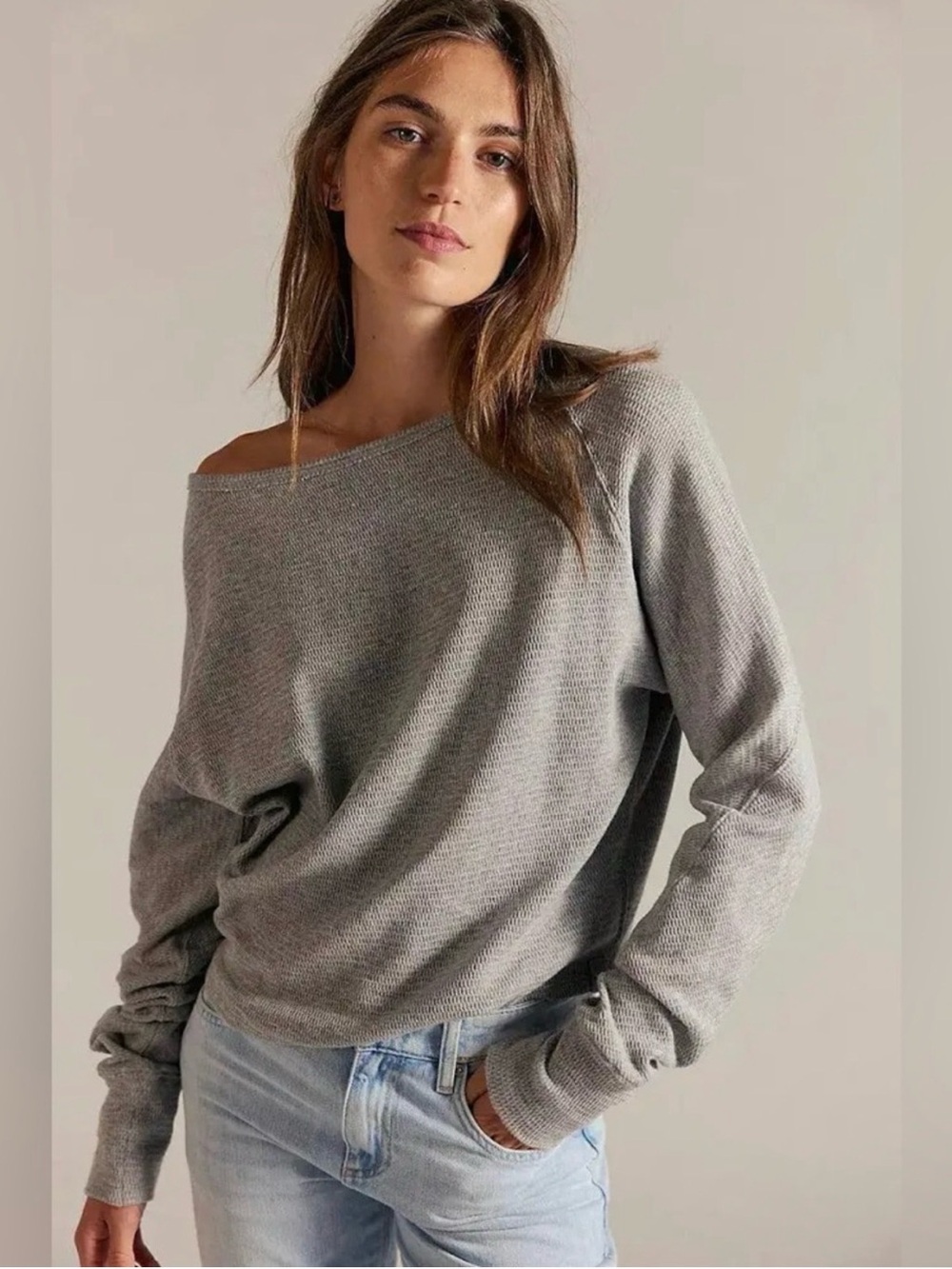 🌺 Free People We The Free Jess Thermal Long Sleeve Heather Grey